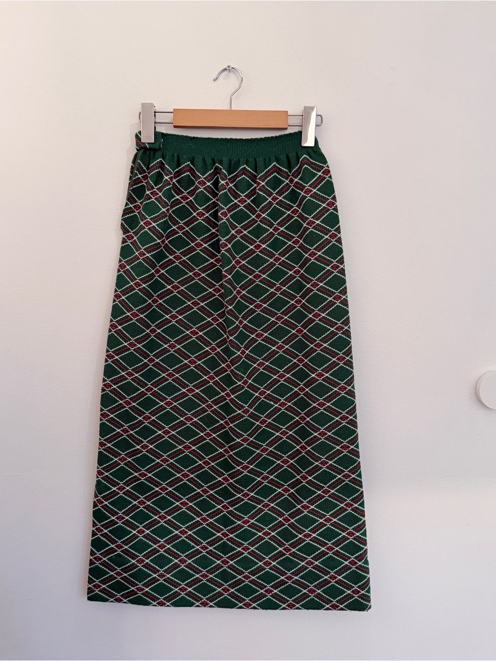 Vintage Green Plaid Maxi Skirt with Red & Cream Accents